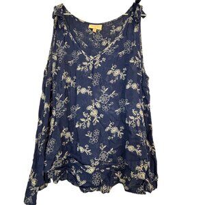 ModCloth blue floral tank with shoulder ties XL